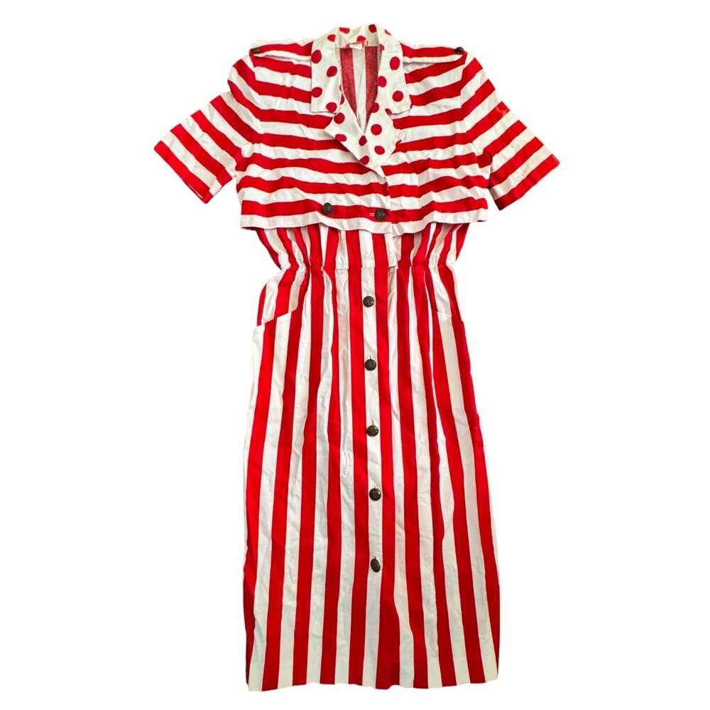 Vintage Red White Stripe Dress Lady Carol of New York Women's Size 14